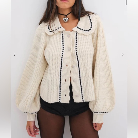 For Love And Lemons Sweaters - FOR LOVE & LEMONS Jade Cardigan Ribbon Knit Ballon Sleeve Sweater Size Small